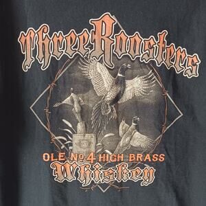 Three Roosters Whiskey Graphic T-Shirt Ole No. 4 High Brass Pheasant Hunting Tee